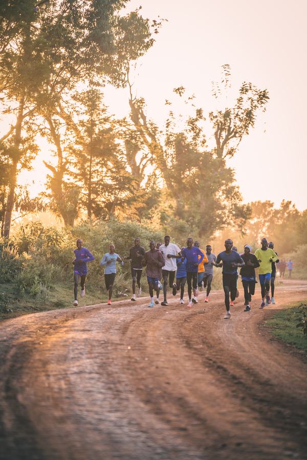 The group run through morning light