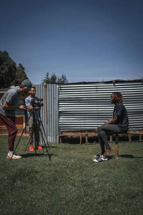 Filming the interview on location