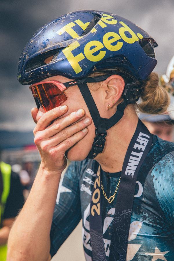 Hand over face at the finish