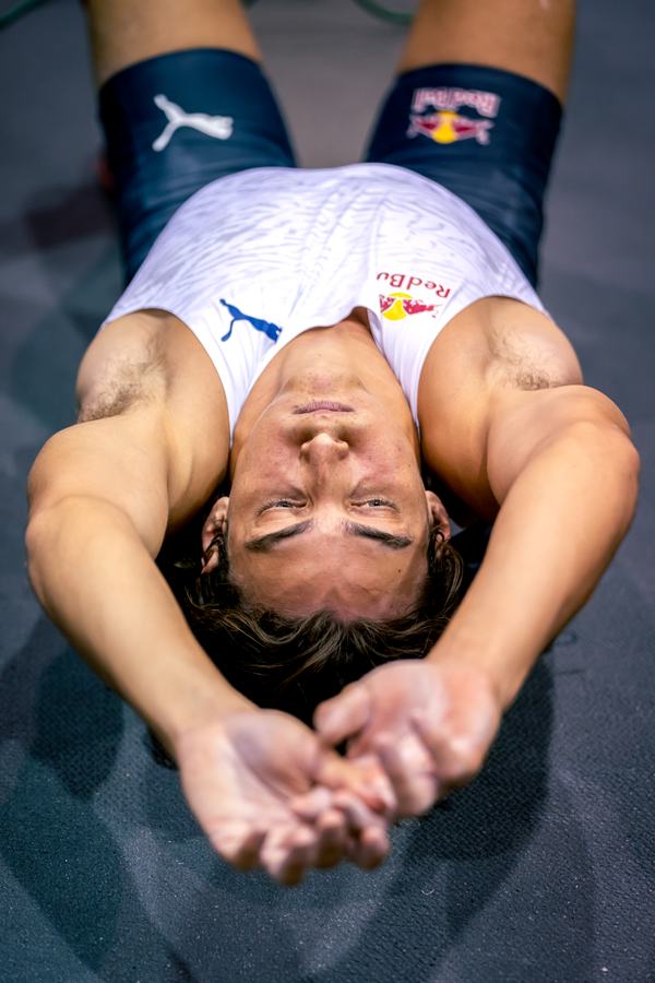 Head back on the mat, catching breath
