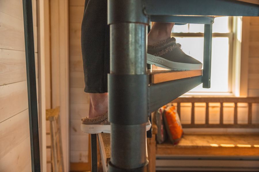 On the cabin stairs