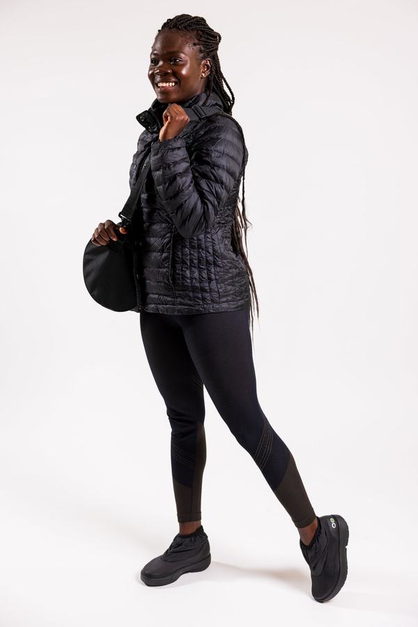 Black jacket, mid-stride