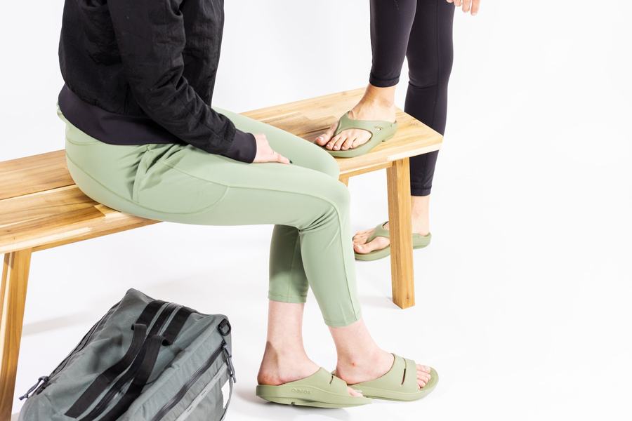 Sage sandals on the bench