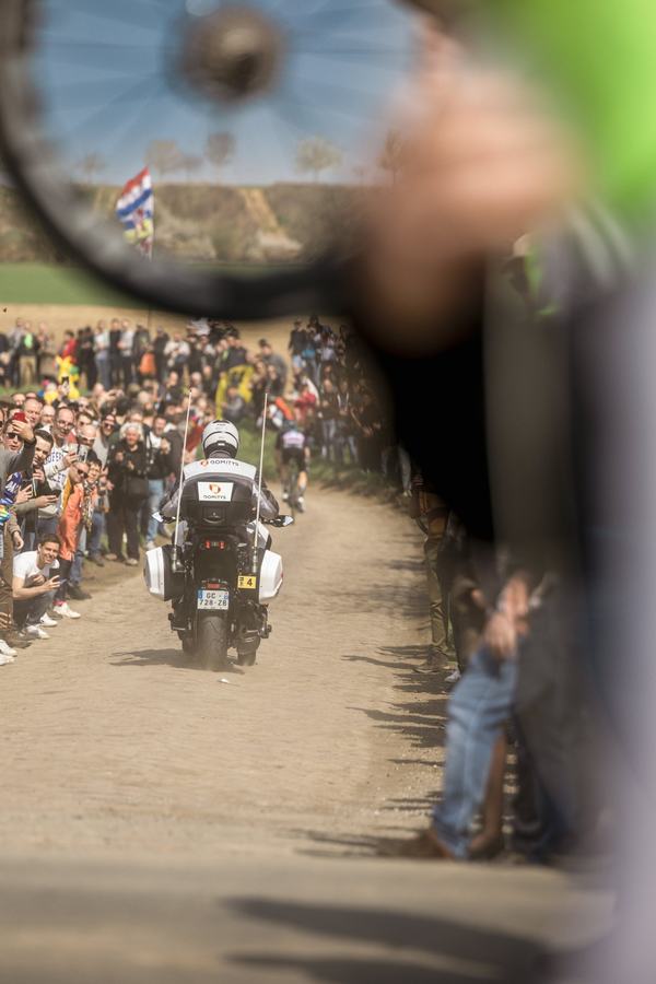 The moto, wheel blurred