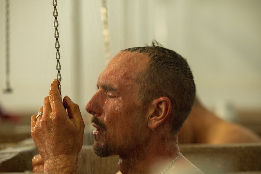 Under the chain-pull shower