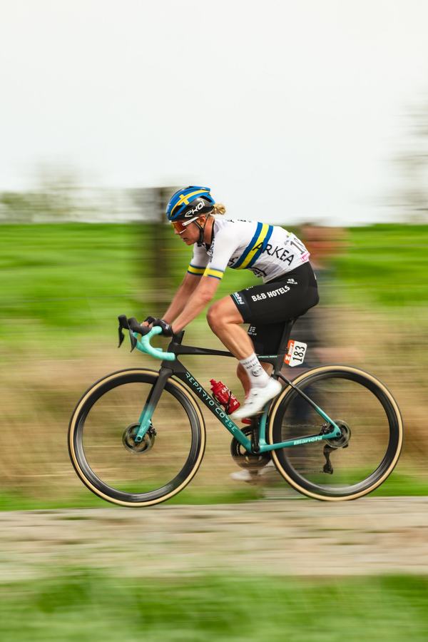 A rider panned against the green