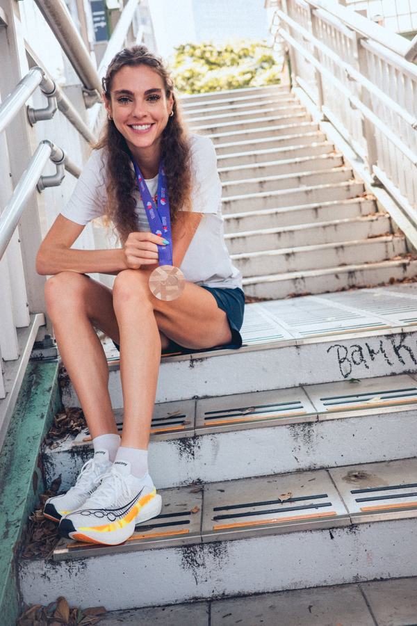 On the footbridge steps