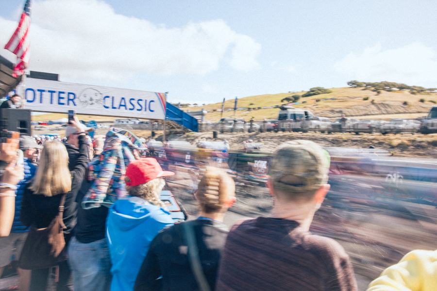 The crowd at the start, Sea Otter Classic banner behind