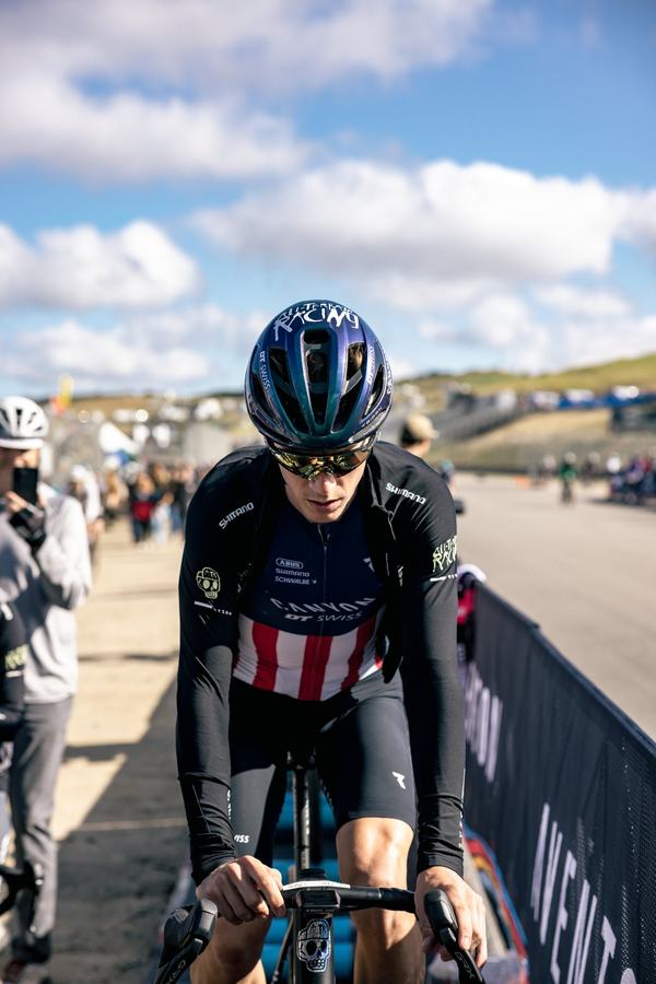 Walking the bike to the line