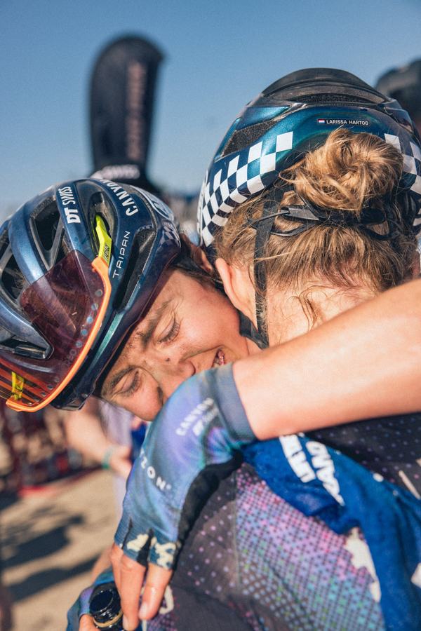 A hug at the line
