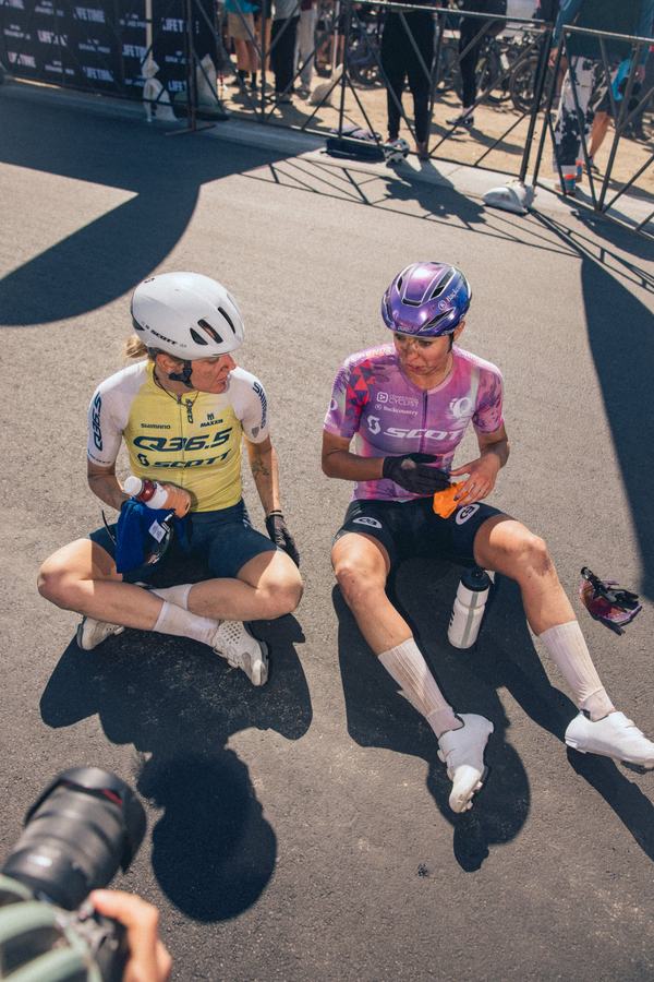 Two finishers in the shade