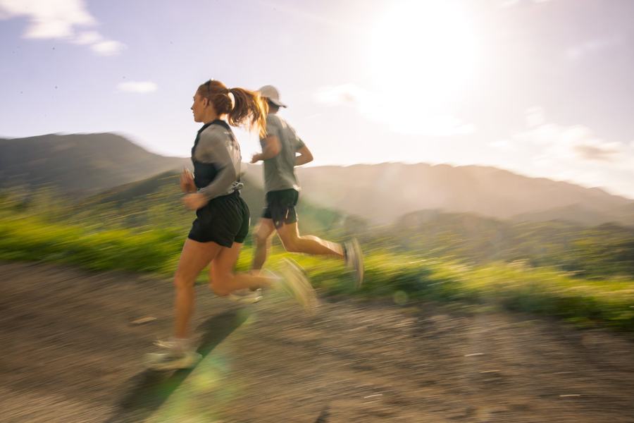 Runners in motion, panned blur