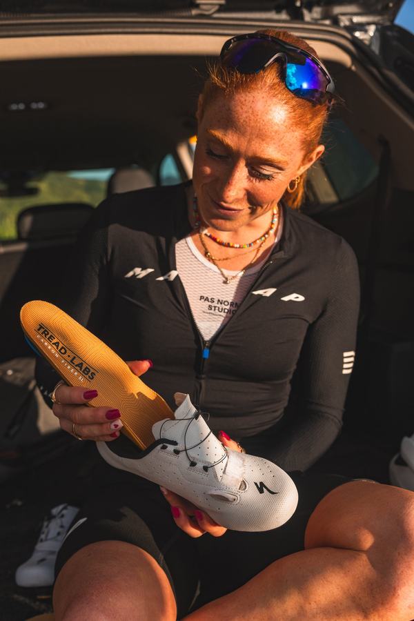 Cyclist with the insole and shoe