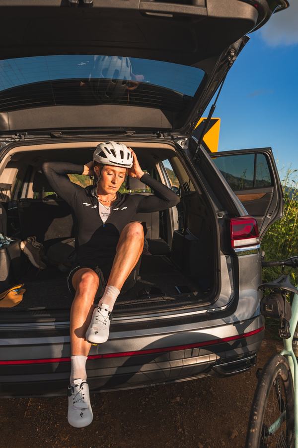 Cyclist in the back of the car