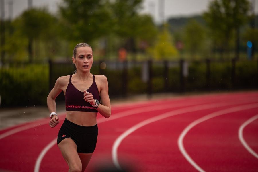 Striding out on the red track