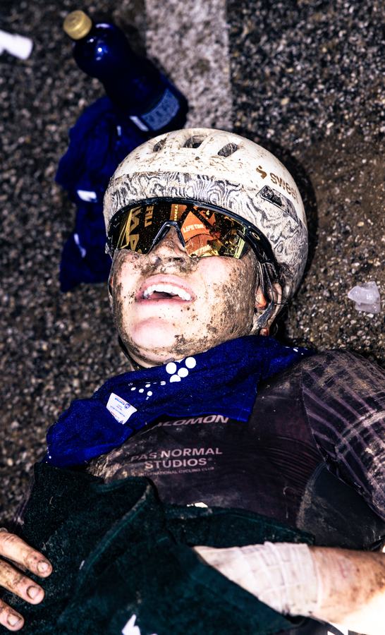 Lying on the ground after finishing