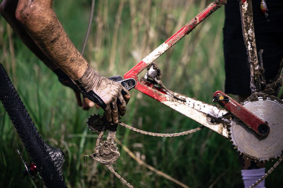 Drivetrain packed solid with mud
