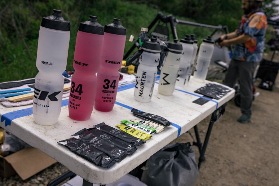 Bottles waiting at the aid station